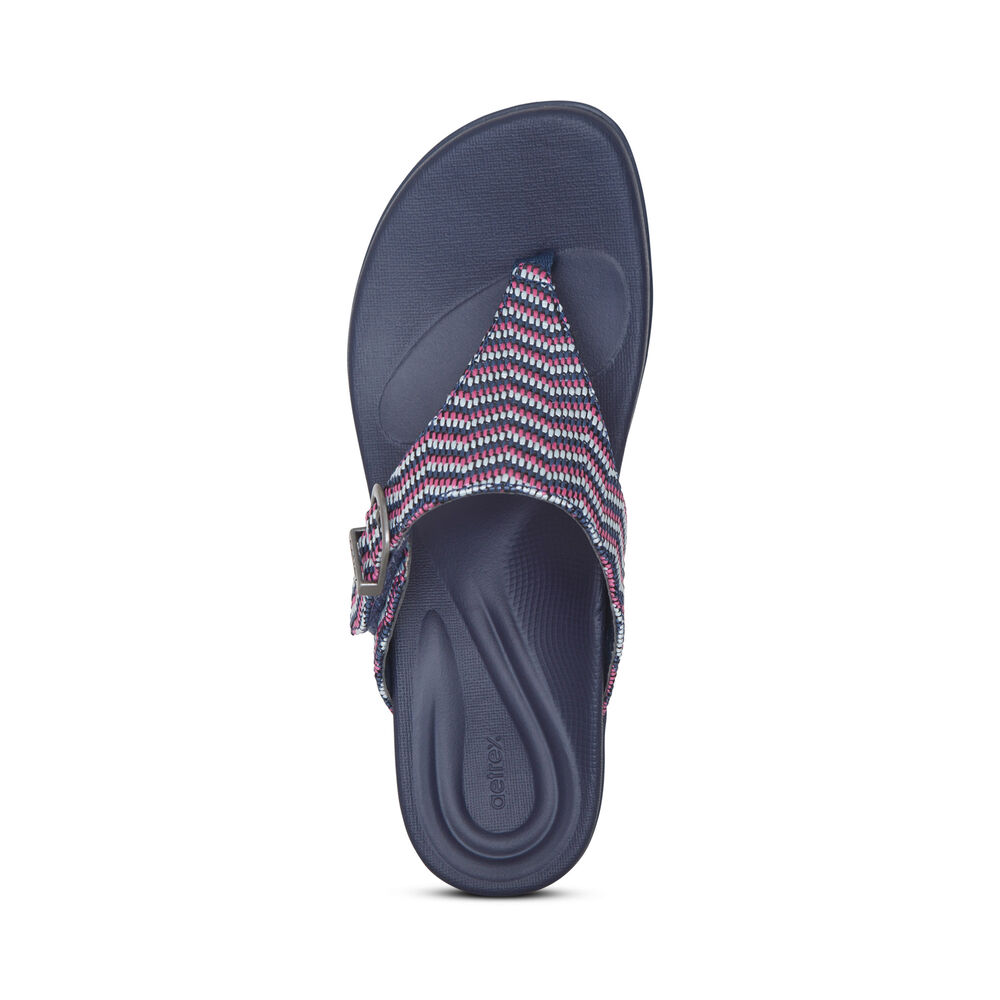 Aetrex Women's Rita Adjustable Flip Flops - Navy | USA WMMOH9A